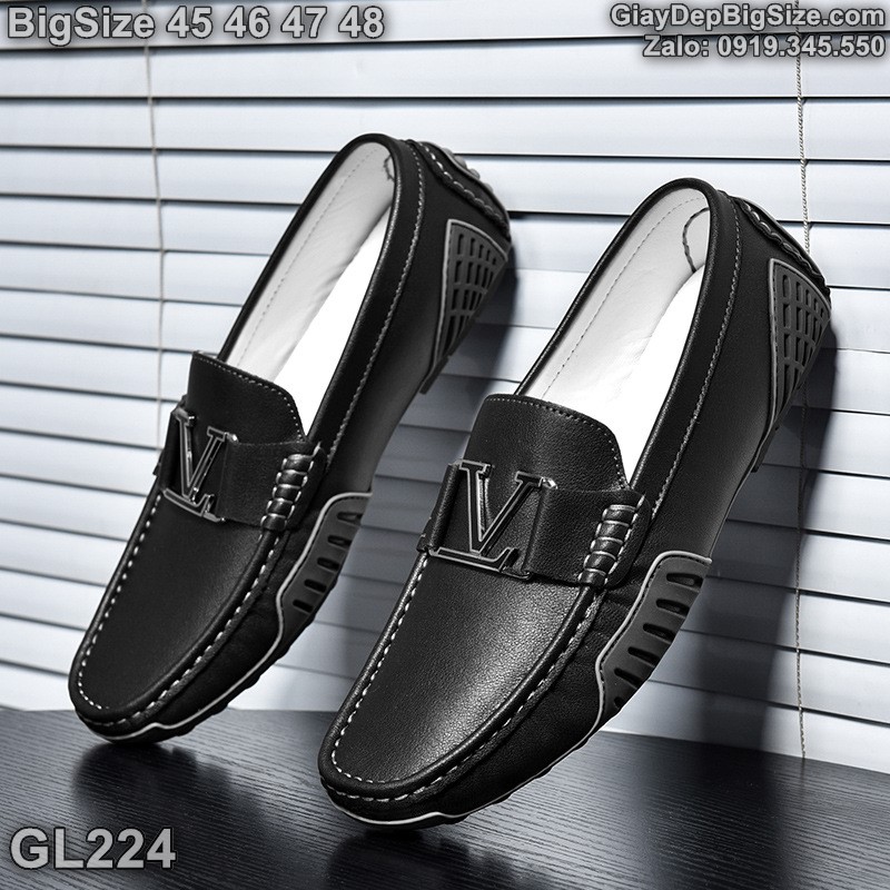 Giày mọi xỏ da thật, giày lười cỡ lớn 45 46 47 48 cho nam cao to chân ú bè. Big size slip-on shoes for wide feet - GL224