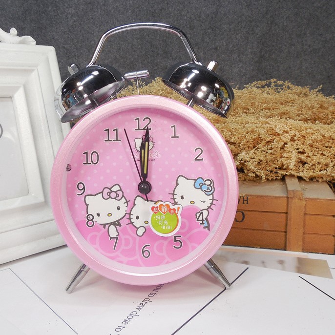 Đồng hồ báo thức để bàn Hello Kitty chuông kim loại có đèn 12x16cm