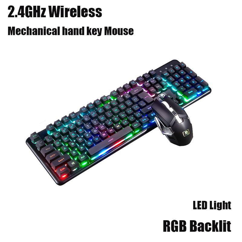 Punk Sạc 2.4G Không Dây Bàn Phím Chơi Game Cơ Cảm Giác Bàn Phím RGB Backlit Không Dây 2400Dpi Máy Tính Game Thủ, Bàn Phím