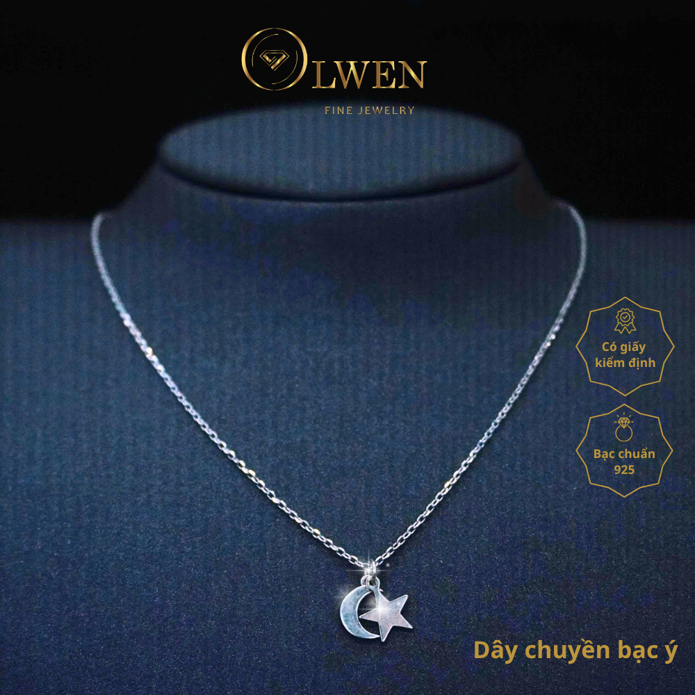 Dây chuyền bạc ý hình ngôi sao 5 cánh kết hợp hình mặt trăng đơn giản, phong cách Hàn Quốc, trẻ trung, nhẹ nhàng, phù hợp đi học, đi làm, đi chơi - HD99.2