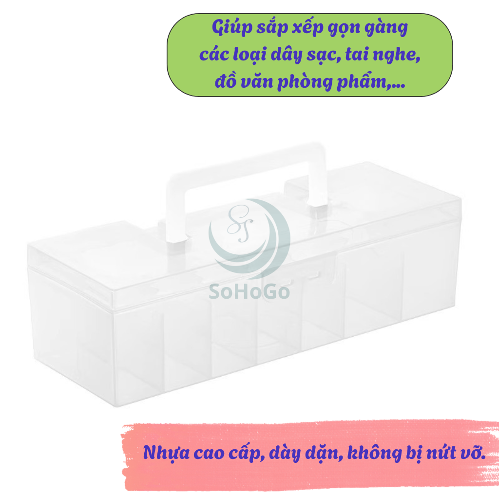 Hộp đựng đồ đa năng chia ngăn thông minh 7 ngăn -Hộp nhựa đựng cáp sạc, phụ kiện, văn phòng phẩm-Hàng nhập khẩu
