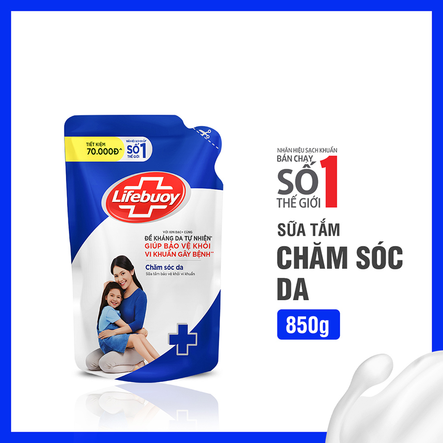 Sữa tắm Lifebuoy 850g Chăm sóc da dưỡng ẩm mềm mịn giúp bảo vệ khỏi 99.9% vi khuẩn và ngăn ngừa vi khuẩn lây lan trên da