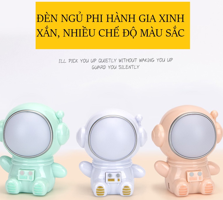 Đèn Ngủ Phi Hành Gia Xinh Xắn Nhiều Chế Độ Màu Sắc, Cổng Sạc USB Tiện Ích