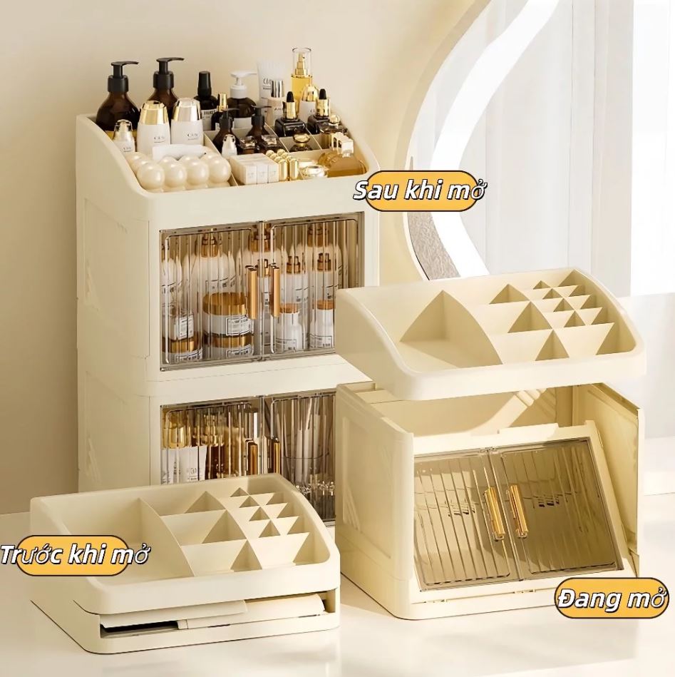 Tủ Mỹ Phẩm, Đồ Trang Điểm Gấp Gọn 2 Tầng Để Bàn Đa Năng