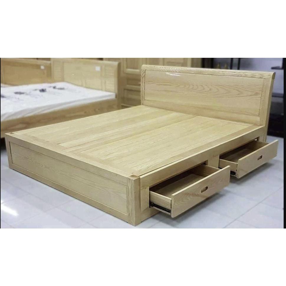Giường Ngủ Gỗ Sồi Phản Ngăn Kéo Màu Tự Nhiên Giá Rẻ