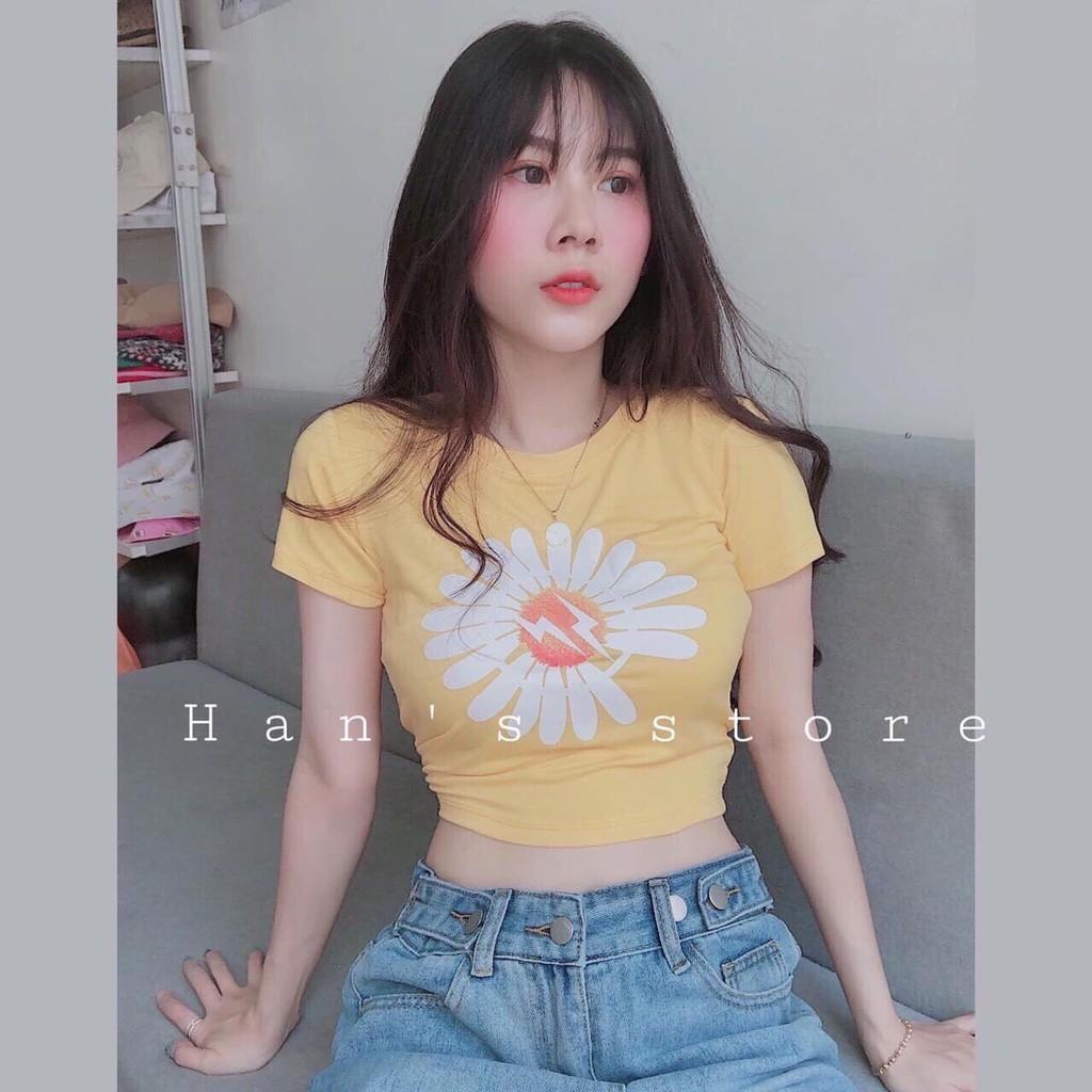 ÁO CROPTOP IN HOA CÚC (KÈM ẢNH THẬT