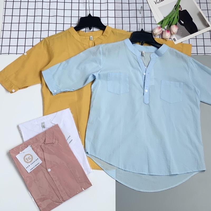 Áo sơ mi nữ cổ tàu tay lỡ form rộng hàng đẹp nhiều màu trẻ trung phong cách