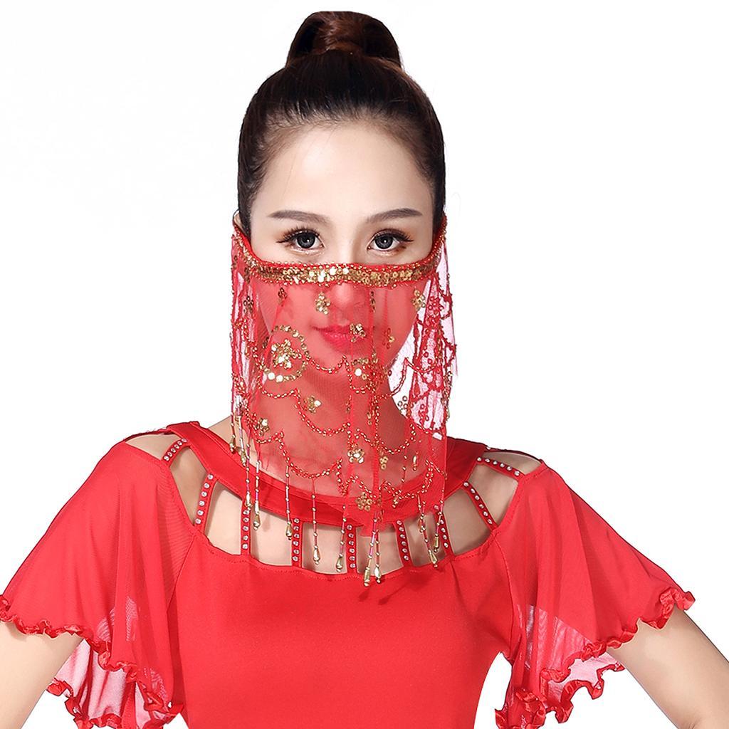 2x Lady Belly Dance Beaded Sequins Face Halloween Costume Accessory