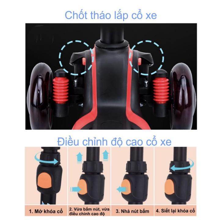 Xe trượt scooter 21st có giảm xóc, 3 bánh phát sáng cho bé -  Tặng bảo hộ 7 món