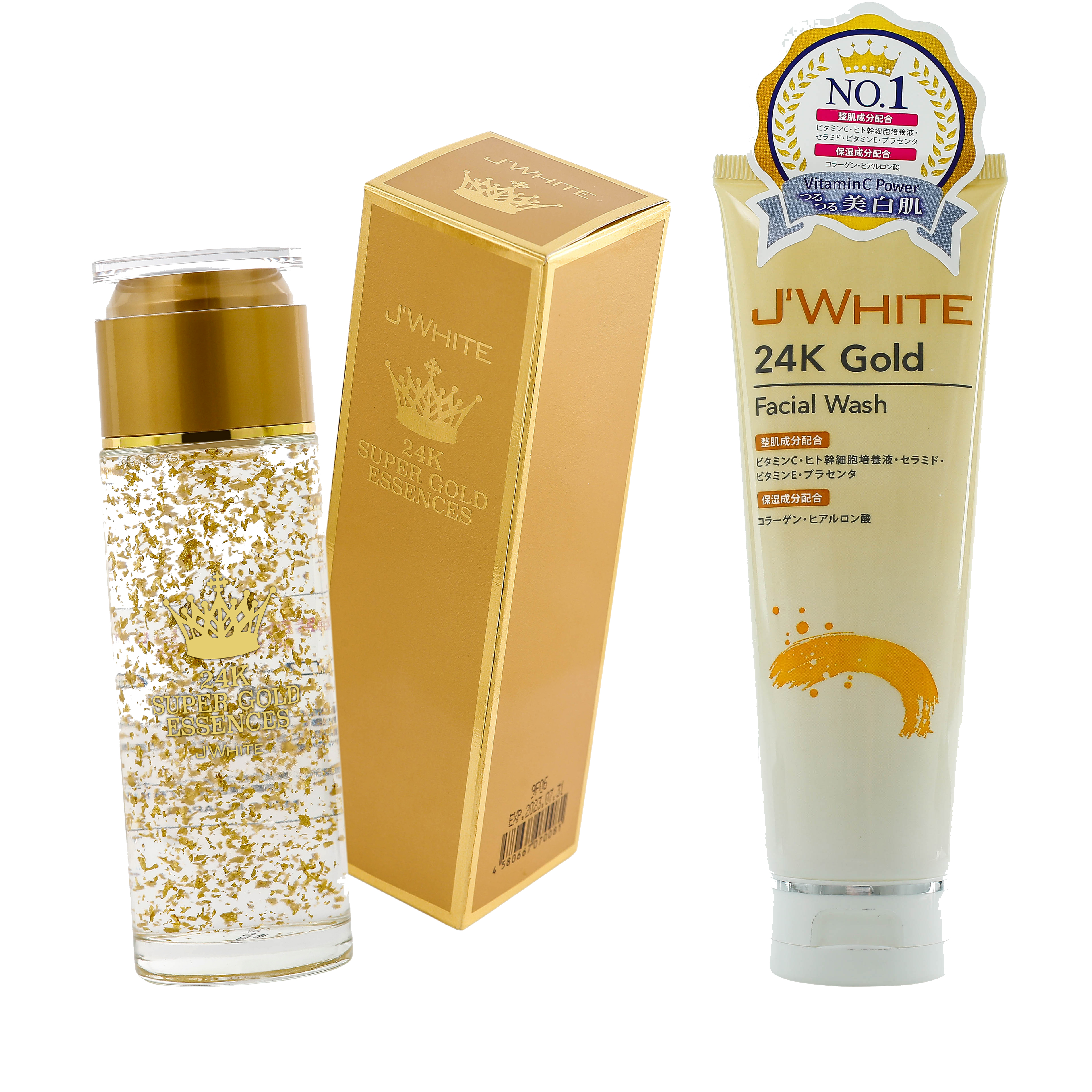 Combo Nước Hoa Hồng dưỡng trắng tinh chất vàng 24k  J'WHITE 120ml + Sữa rửa mặt ngăn ngừa mụn tinh chất Vàng 24k J'WHITE 120g