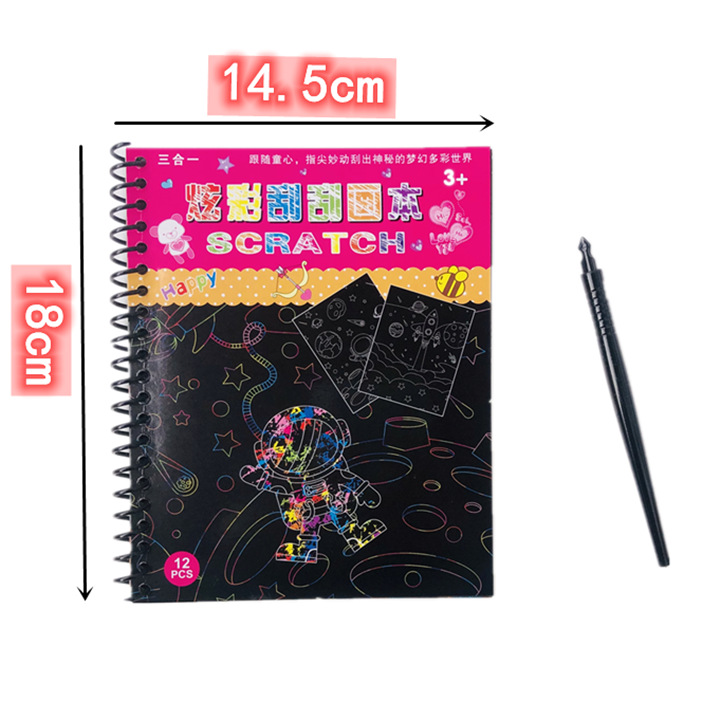 Sổ vẽ ma thuật cầu vồng Scratch Note, sổ cào vẽ sắc màu sáng tạo có kèm tranh tô màu