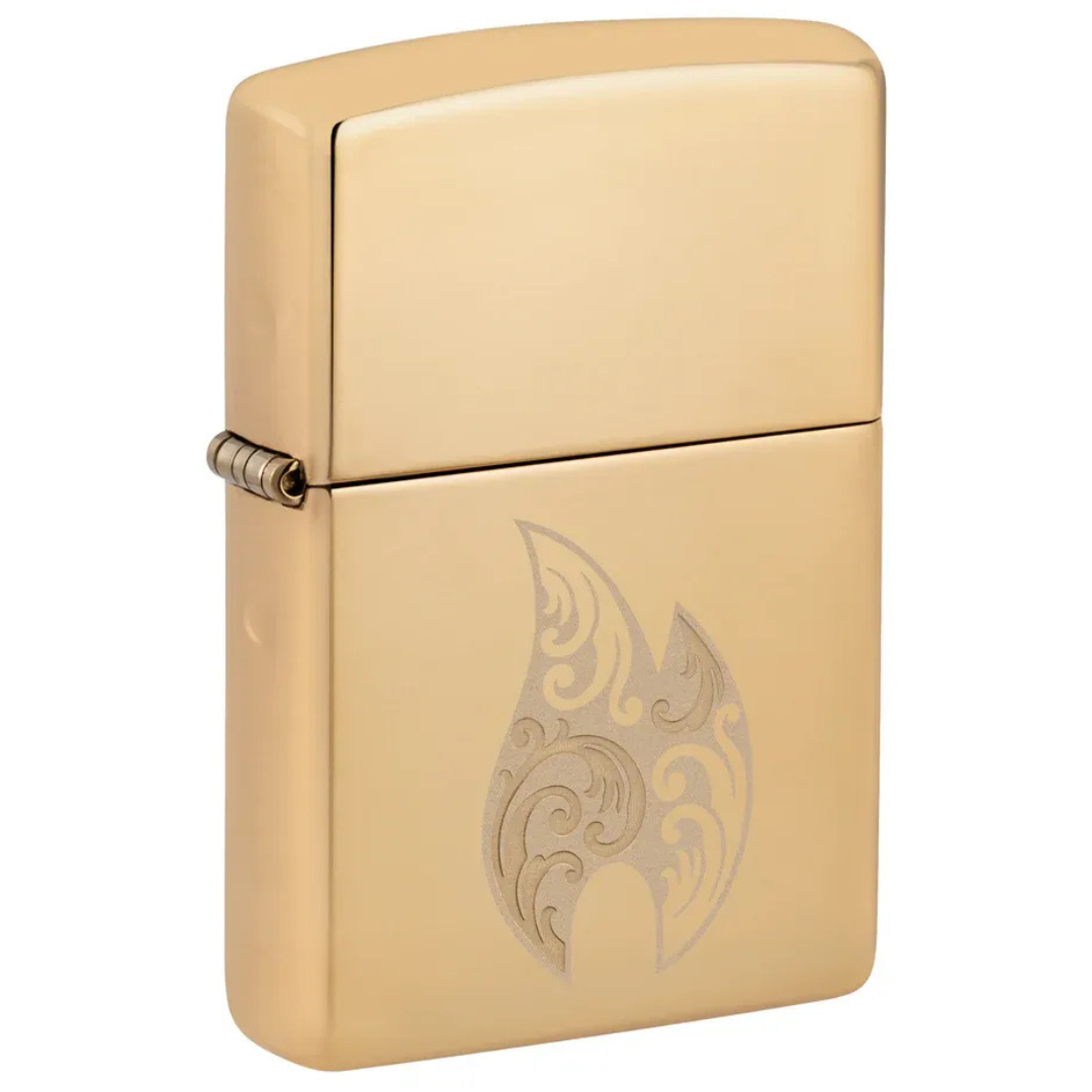 Bật Lửa Zippo Filigree Flame Design - Họa Tiết Ngọn Lửa Khắc Chìm - Đồng Thau Đánh Bóng Cao Cấp