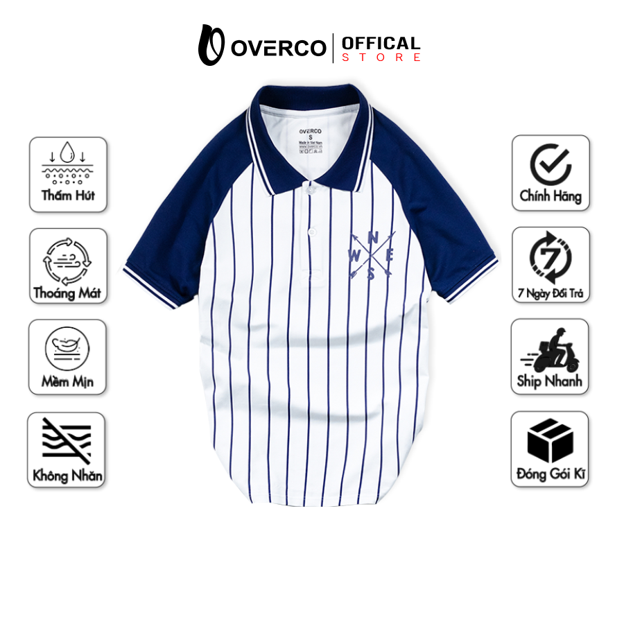 Áo Polo LETTE OVERCO Màu Xanh Đen In Họa Tiết Phối Tay Chất Vải Mềm Mịn, Năng Động, Thời Trang