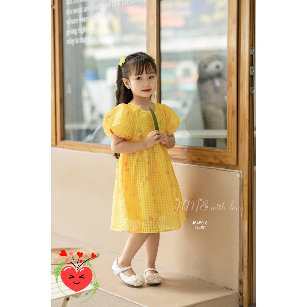 Đầm babydoll hoa cho bé gái tay phồng phong cách Hàn Quốc từ 12-35kg chất vải tơ mềm mát