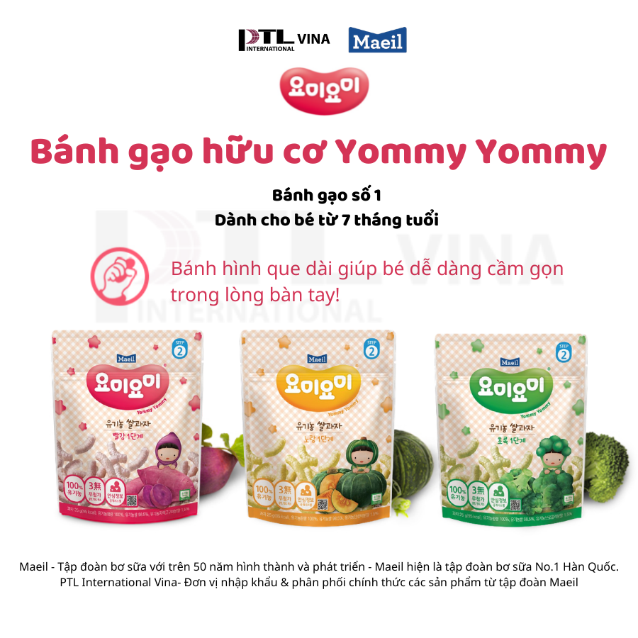 Bánh gạo ăn dặm hữu cơ Yummy Yummy Green Stage 1 súp lơ