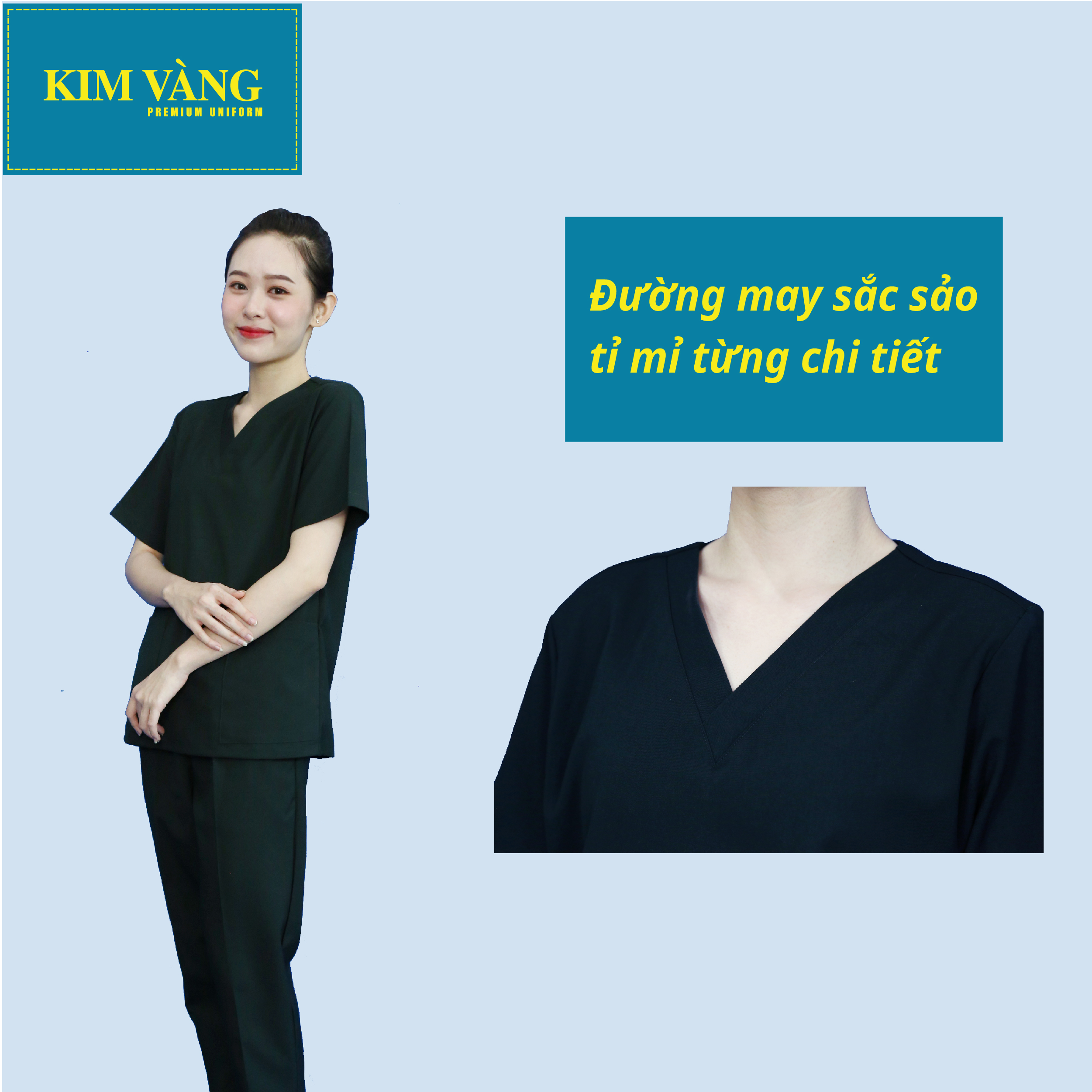 Bộ đồng phục y tá, spa, điều dưỡng đồng phục bệnh viện tay ngắn chất liệu kaki thun - Màu xanh đen