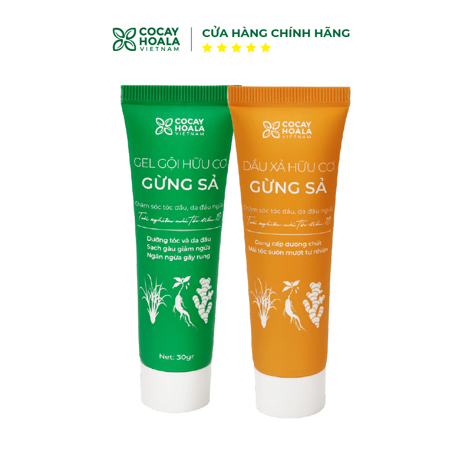 Combo Dầu Gội Xả Hữu Cơ Gừng Sả - Làm sạch sâu da đầu, giảm dầu bết Travelsize 50g