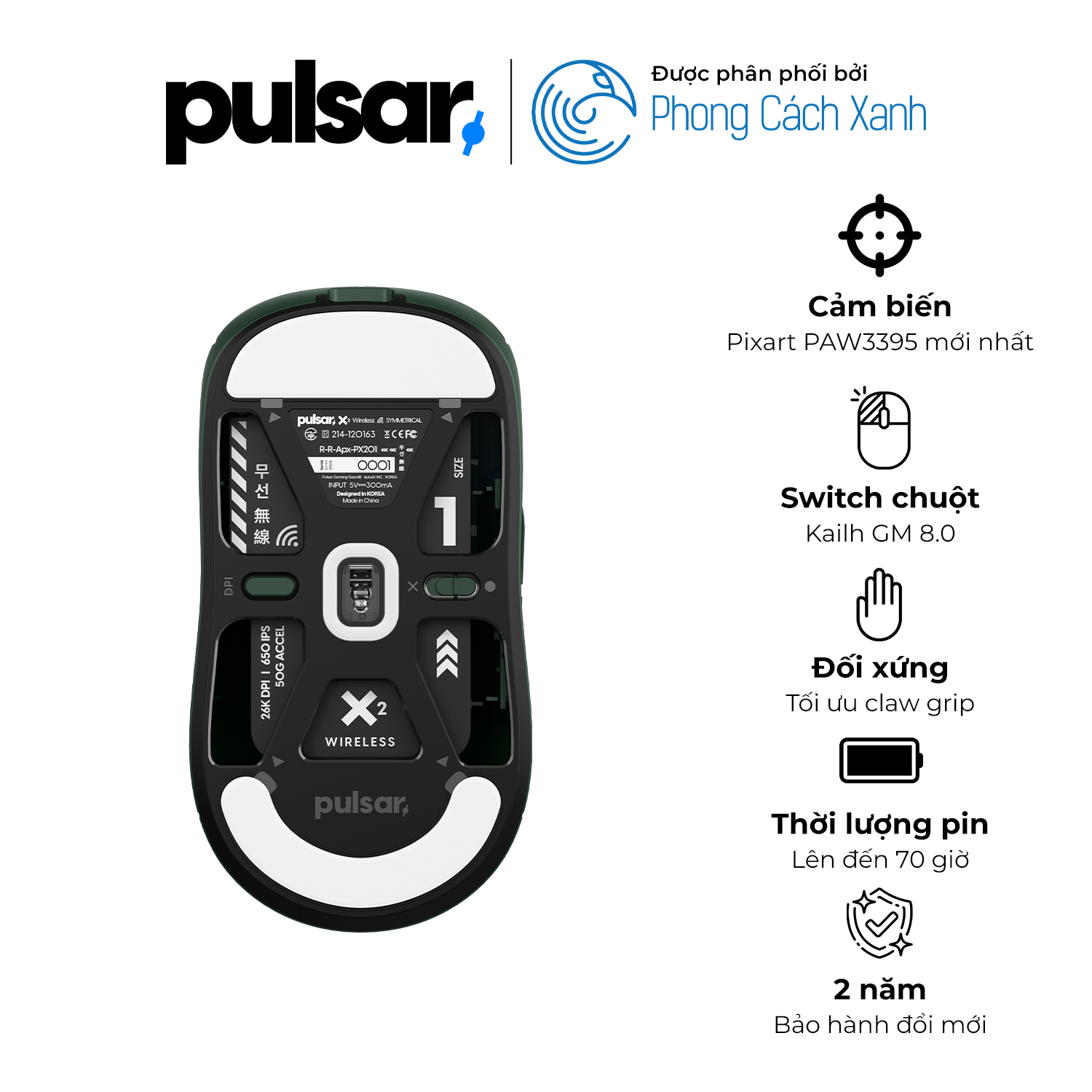 Chuột không dây siêu nhẹ Pulsar X2 Wireless Mini - Founder's Editon - Hàng Chính Hãng