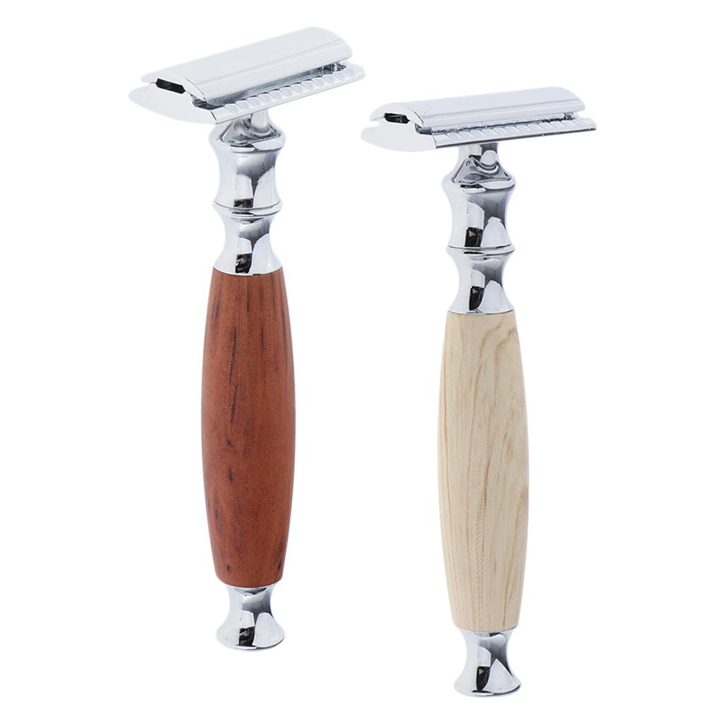 2 Pcs Wood Handle Double Edge Safety Shaving Moustache Grooming Tool