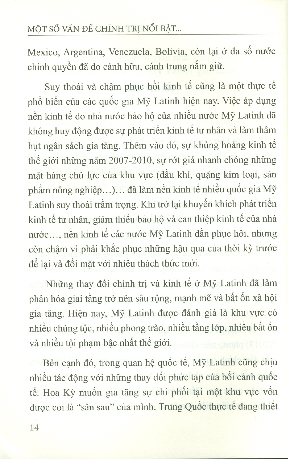 Một Số Vấn Đề Chính Trị Nổi Bật Của Khu Vực Mỹ Latinh Hiện Nay (Sách chuyên khảo)