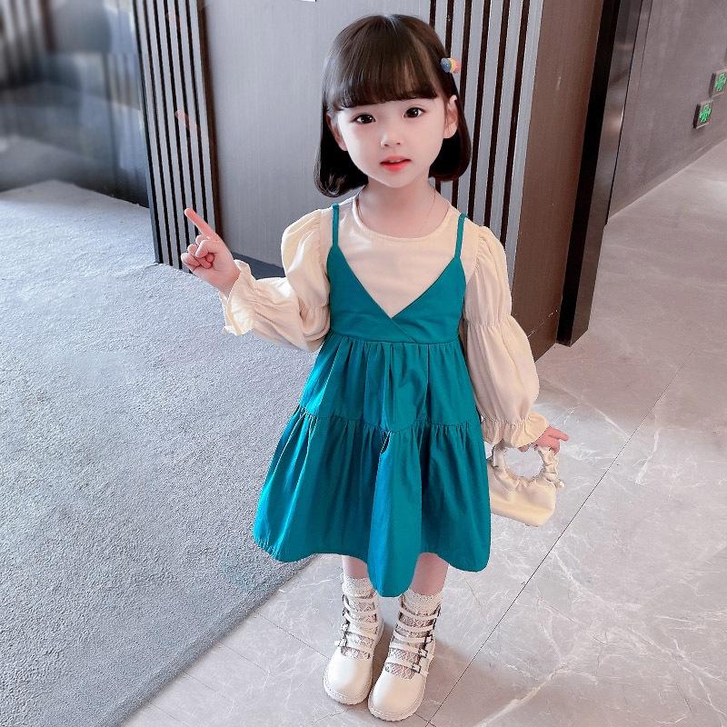 VL62 Size90-130 (9-27kg) Váy Đầm bé gái (Áo thun + Váy yếm 2 dây) Thời trang trẻ Em hàng quảng châu