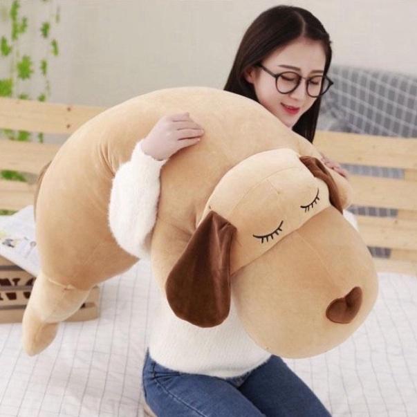 Gấu bông to gấu ôm thú nhồi bông con chó nằm dài mũi tim to mềm mịn size 90cm 1m1