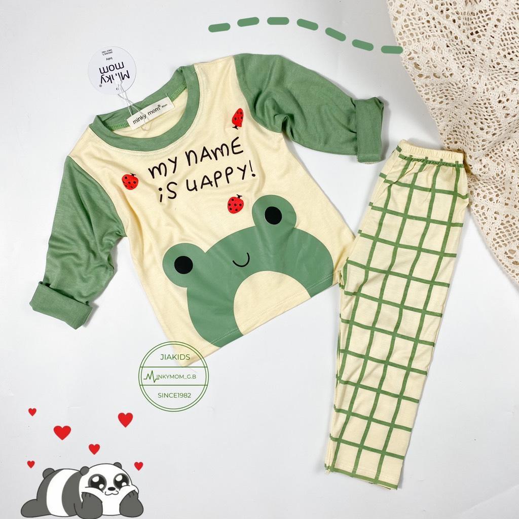 Bộ tay dài thun lạnh minky mom phối quần caro dễ thương, đáng yêu cho bé trai, bé gái 7-28kg