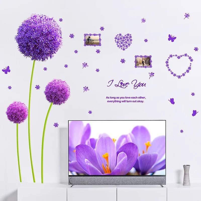 DECAL DÁN TƯỜNG TÚ CẦU TÍM VÀ CẶP ĐÔI PARIS LOVE - HP893