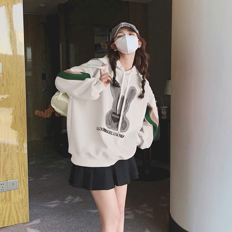Áo hoodie in thỏ mới về nón 2 lớp from rộng dưới 75kg vải dày mịn,chống nắng tốt, Áo Hoodie Hình Thỏ Cute Kiểu Rộng Unisex Thu Đông - Áo Khoác Thun Nỉ Cặp Đôi Nam Nữ Siêu Xinh