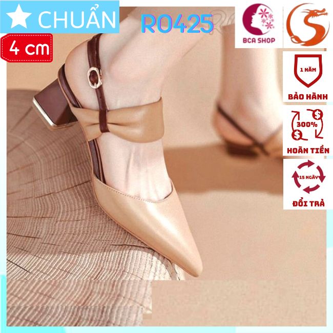 Giày cao gót nữ bít mũi 4p RO425 ROASATA quai ngang nhấn nơ cách điệu, thời trang tại BCASHOP - màu be