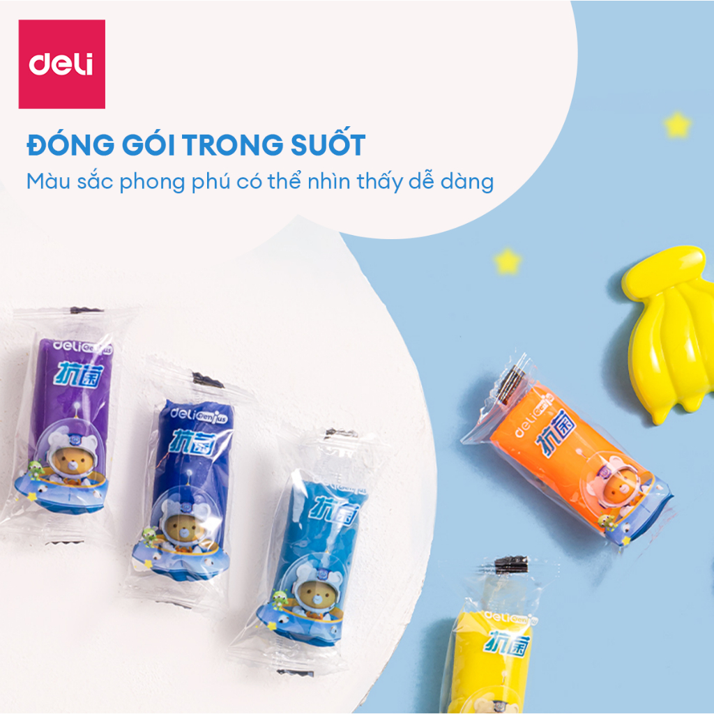 Bộ Đất Nặn 3D Deli 12 Màu - Đất Sét Nặn An Toàn, Không Dính Tay, Màu Sắc Tươi Sáng, Kèm Phụ Kiện Khuôn Nặn Cho Bé