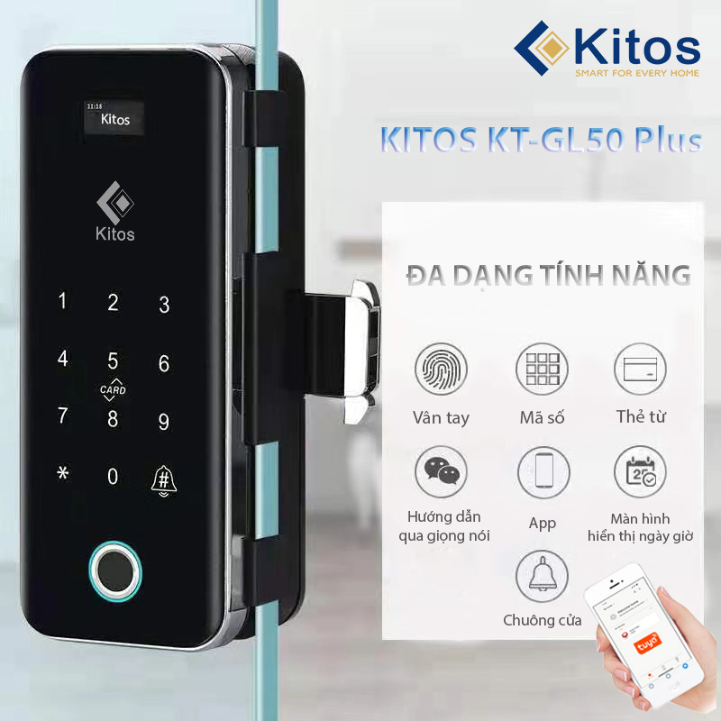 Khóa cửa thông minh điều khiển từ xa Kitos KT-GL50 Plus cho cửa kính