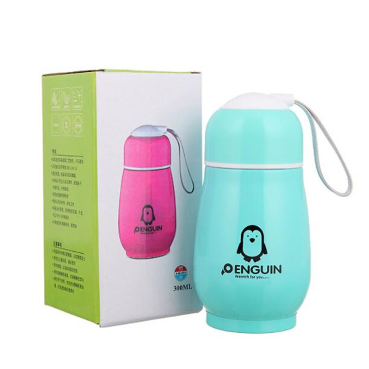 Bình đựng nước, bình ủ cháo giữ nhiệt ruột inox vỏ nhựa hình chim cánh cụt dễ thương, nhỏ gọn tiện lợi