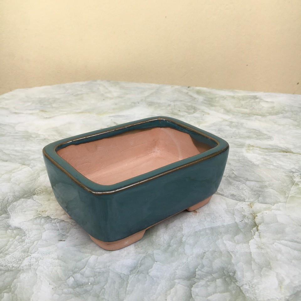 Chậu bonsai Chữ nhật mini men xanh ngọc gốm Bát tràng 1 size BM-76