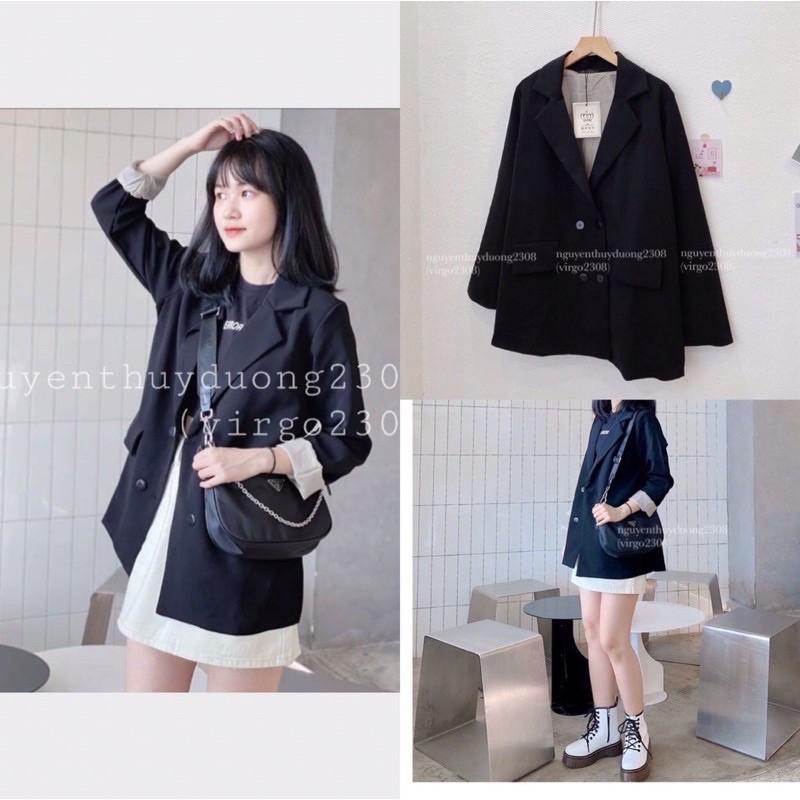 Áo blazer 2 lớp màu đen phong cách Ulzzang/Áo vest nắp túi