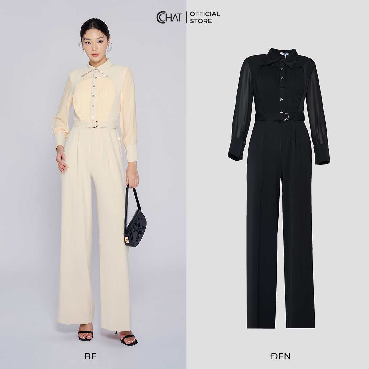 Jumpsuit Nữ  Dáng Suông Phối Tay Xếp Ly Thân Chất Tuytsi Cao Cấp 53JDS8003ST