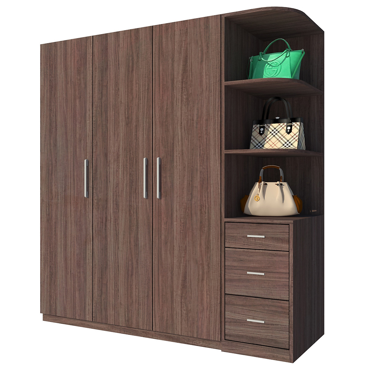 Tủ quần áo gỗ MDF Tundo 3 cánh 3 ngăn kéo màu nâu 200 x 55 x 200cm