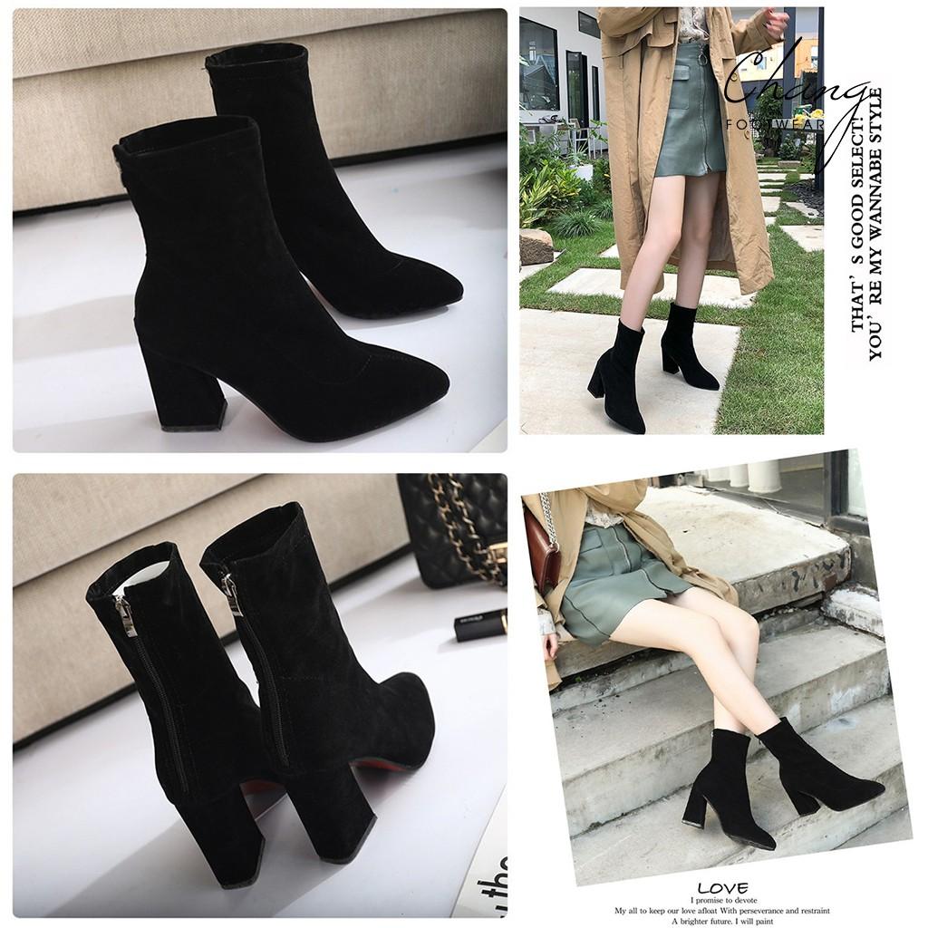 Boot nữ cao cổ Hàn Quốc | HÀNG CAO CẤP | Bốt da lộn đế cao 6cm và 8 cm