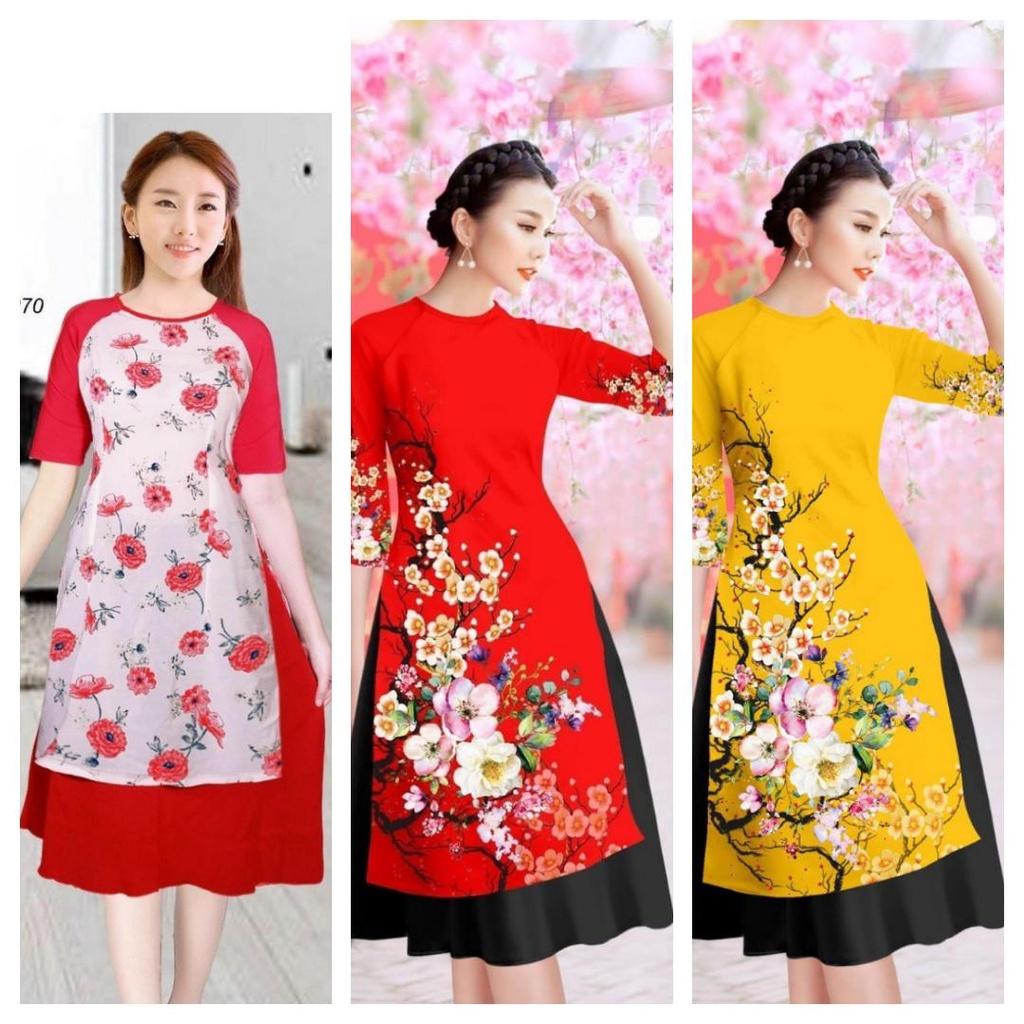 Set Bộ Áo Dài Lụa Hoa Mai Hàng Thiết Kế Cực Sang Trọng Quý Phái - BY2115