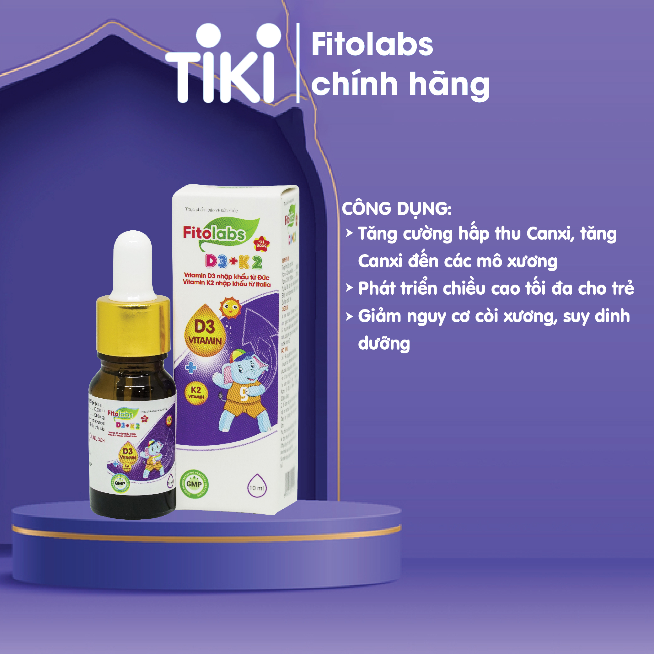 Fitolabs D3 - K2 dạng nhỏ giọt, bổ sung vitamin D3 K2 giúp bé tăng chiều cao