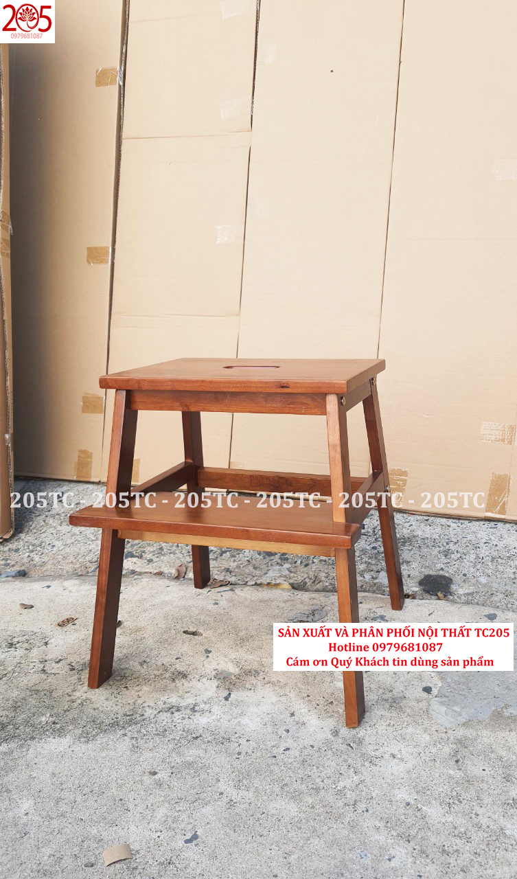 Ghế bậc thang 2 tầng bằng gỗ cao su 100% MÀU VÀNG - 205 TC WOODEN STOOL