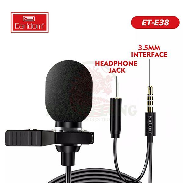 Mic Thu Âm Chân 3.5mm kèm Jack Cắm Tai Nghe Earldom E38 - Hàng nhập khẩu