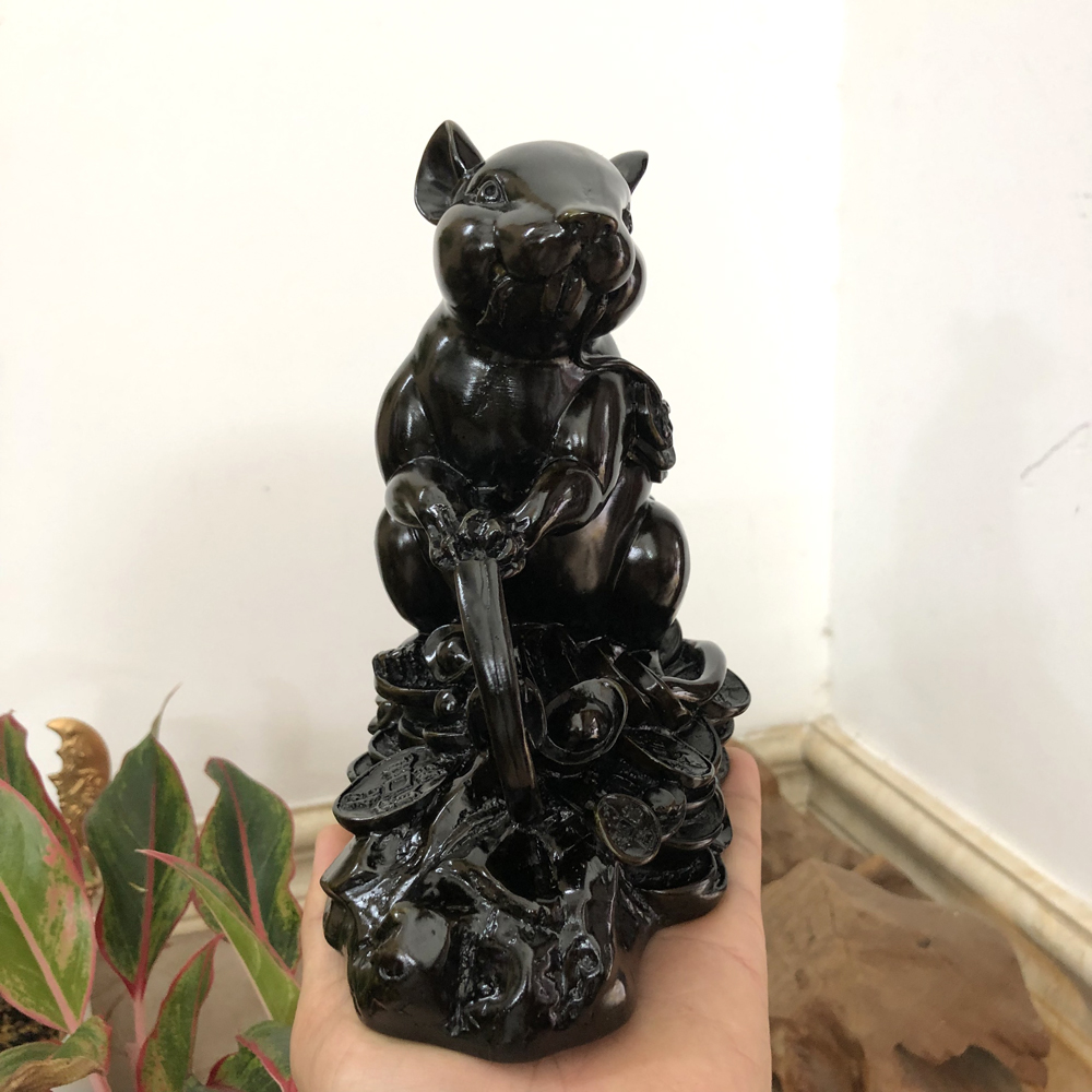Tượng linh vật phong thủy con Chuột trang trí phong thủy bàn làm việc - Chiều Cao 17cm - Màu đen tuyền