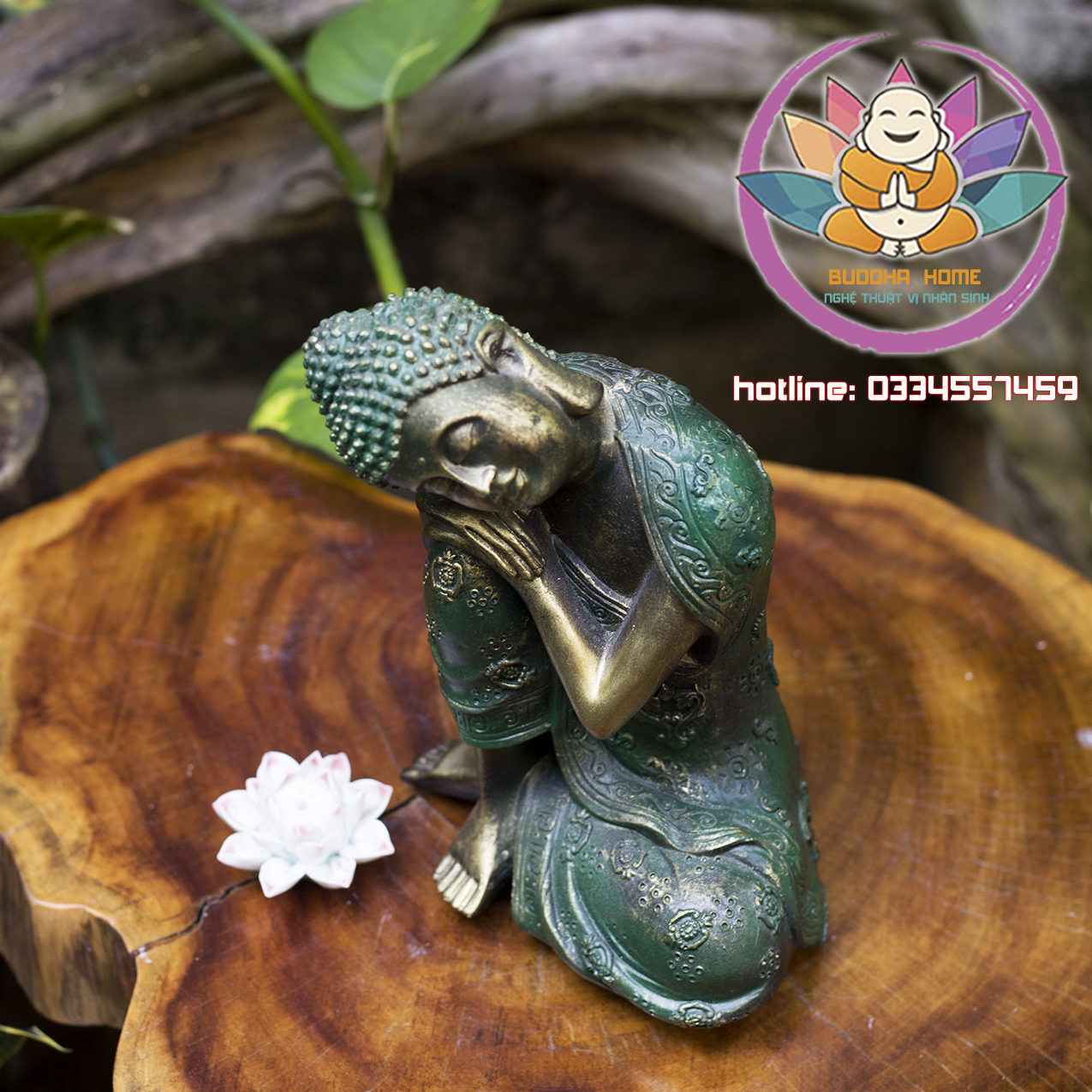 Tượng Phật An Nhiên Màu Xanh Cao 23.5cm phong thủy thờ cúng, trang trí hồ cá, thuỷ sinh, tiểu cảnh, bán cạn, terrarium