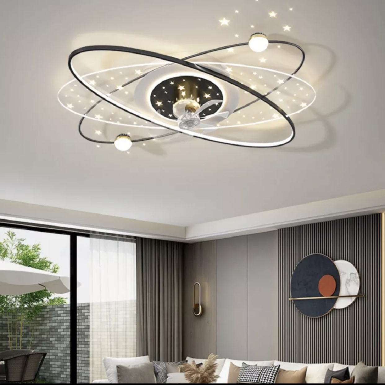 Đèn quạt ốp trần phòng khách, phòng ngủ .. mẫu mới, có điều khiển từ xa ánh sáng Led 3 chế độ màu