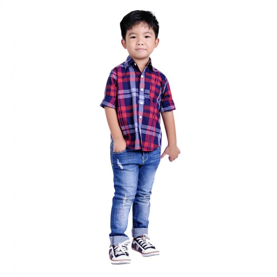 Áo Sơ Mi Bé Trai Ugether UKID21 - Sọc Caro Đỏ