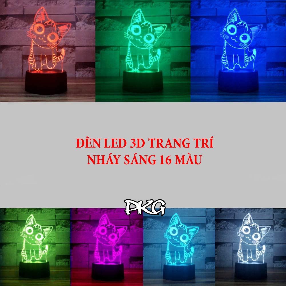 Đèn Ngủ Led 3D Hình Con Mèo Quà Tặng Trang Trí nháy sáng 16 màu Cảm ứng Điều khiển từ xa