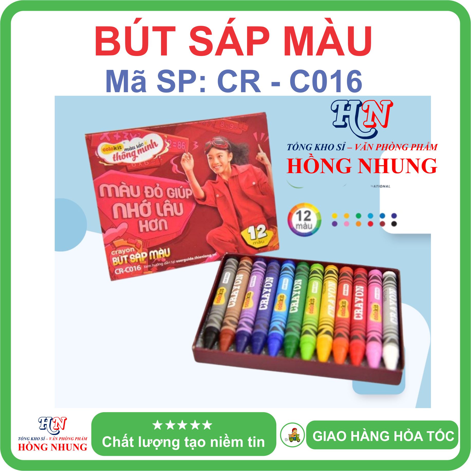 [SALE] Hộp 12 Bút sáp màu Colokit CR-C016, màu mịn, dễ thương, an toàn cho trẻ em.