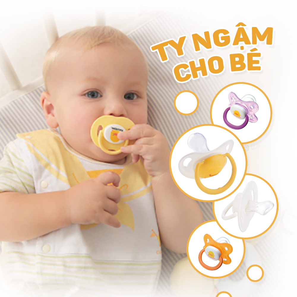 Ty ngậm cho bé sơ sinh Piyo Piyo nắp đậy trong suốt, vịt con màu vàng