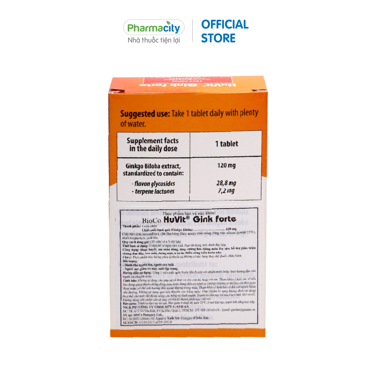 Viên uống bổ não chiết xuất cao bạch quả BioCo HuVit Gink Forte